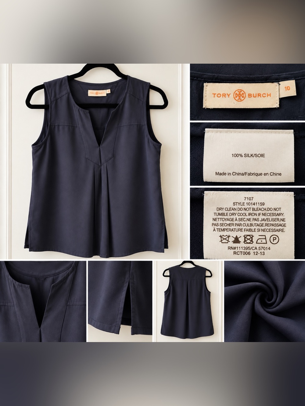 Tory Burch Silk Sleeveless Blouse in Blue Size 10 Like New